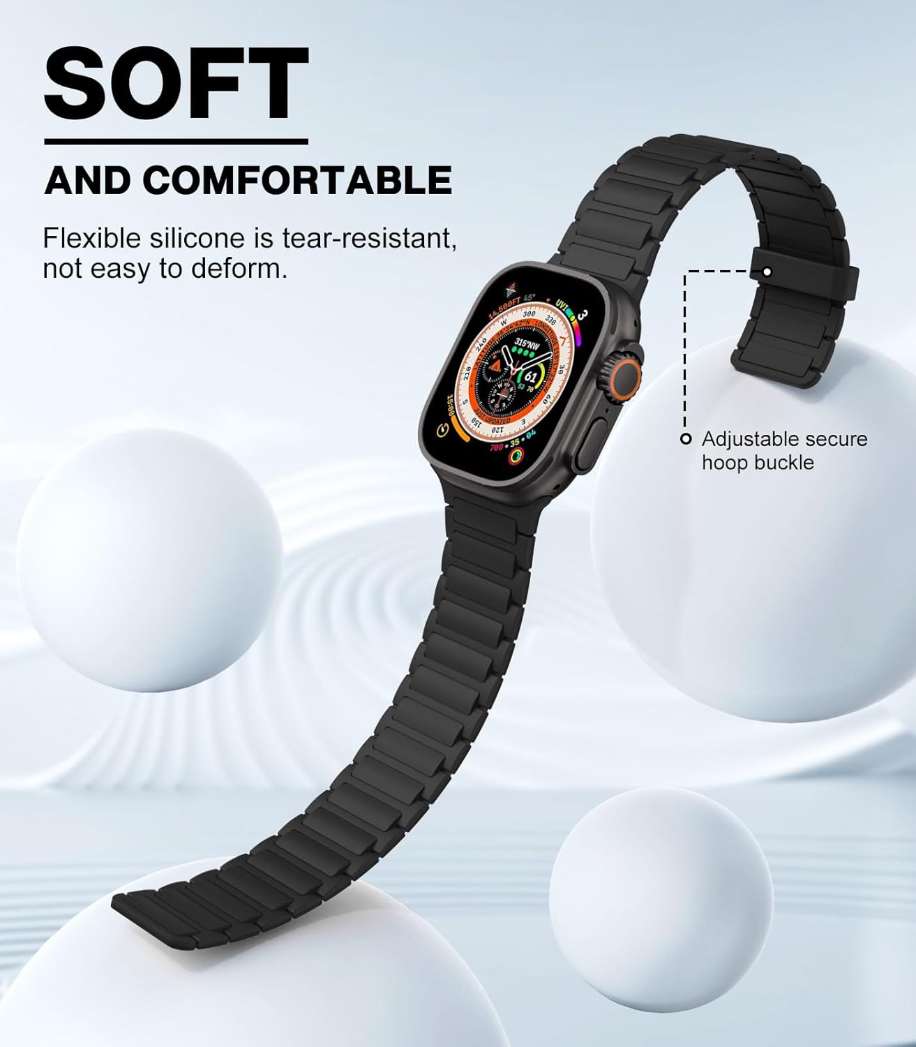 Elevate Your Style with the Magnetic Silicone Watch Band for Apple Watch - Compatible with Ultra/Series 1-9 in Sleek Black